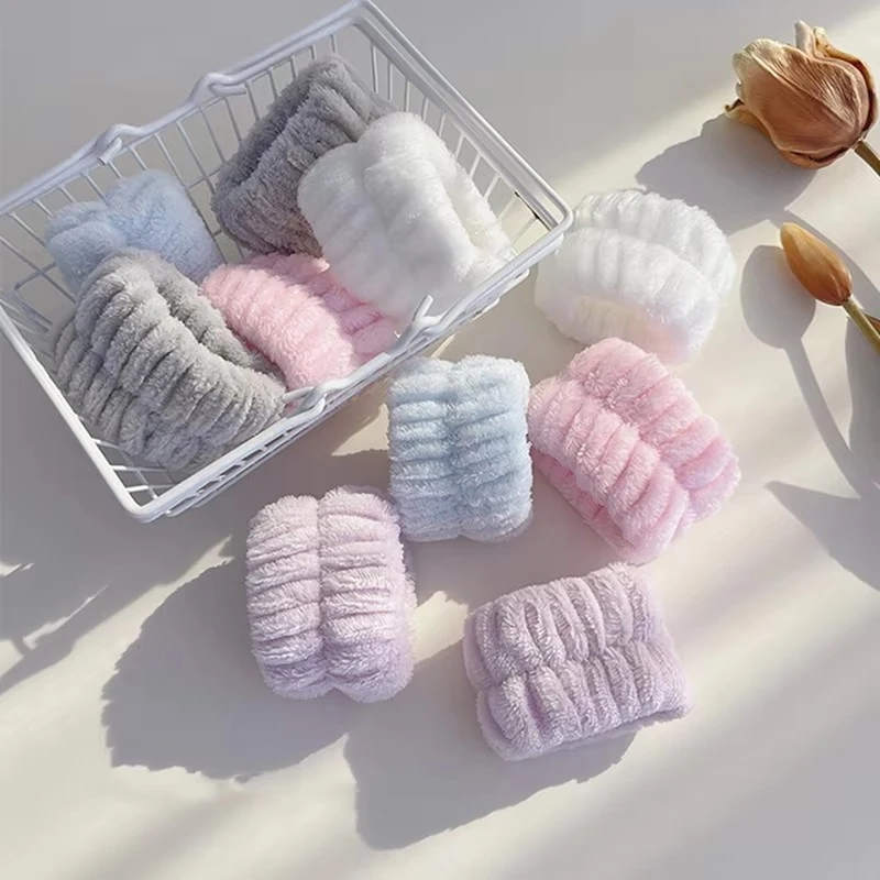 1-4 pairs Face Wash Wristband Fleece Skincare  Band Wrist Cuffs for Makeup Shower Girls Headbands Wrist Washband Oversleeves