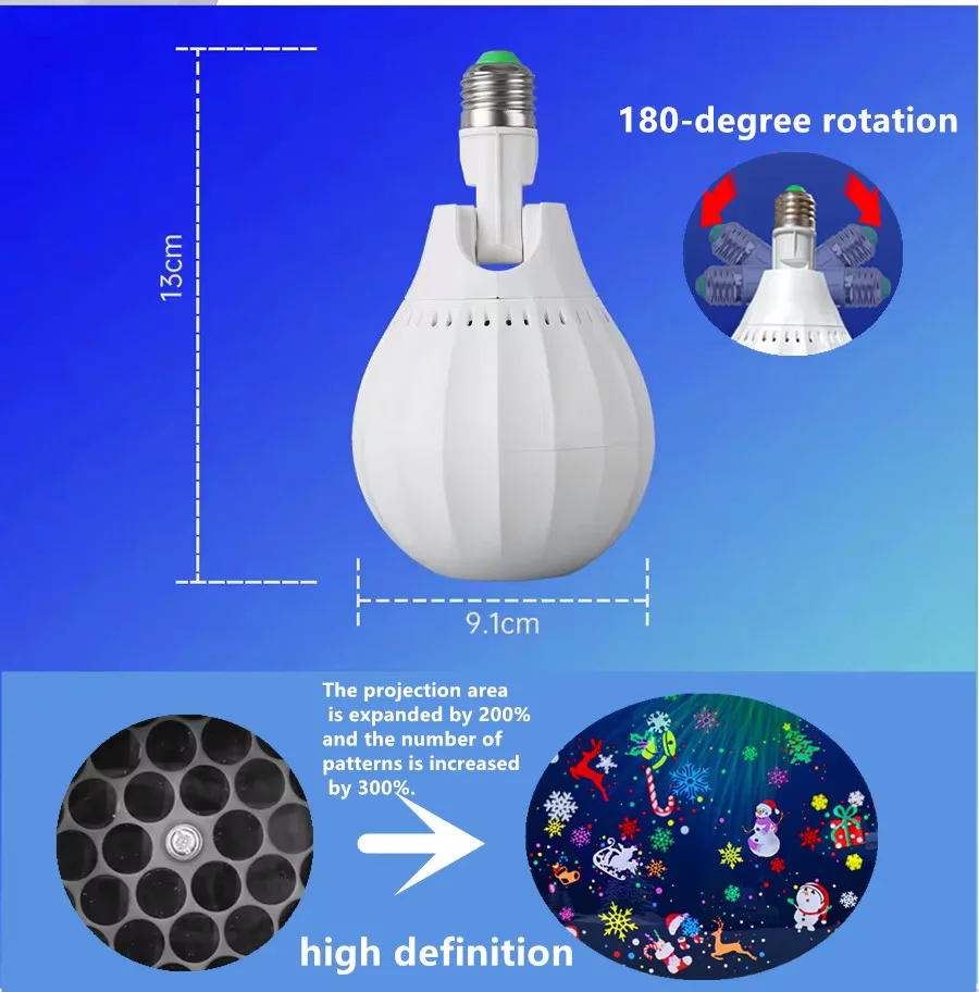 Christmas Snowflake Projector Lights 16 Patterns LED 180° Rotating Snowman Lamp for Outdoor Indoor Holiday Party Garden Decor