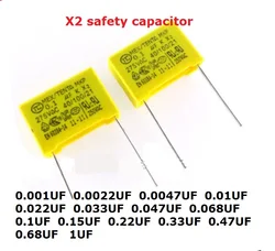 10PC X2 Safety Capacitor 275VAC 0.1uf 0.001uf 0.0022uf 0.0047uf 0.01uf 0.033uf 0.022uf 0.047uf 0.068uf 0.1uf 0.15uf 1uf 0.68UF
