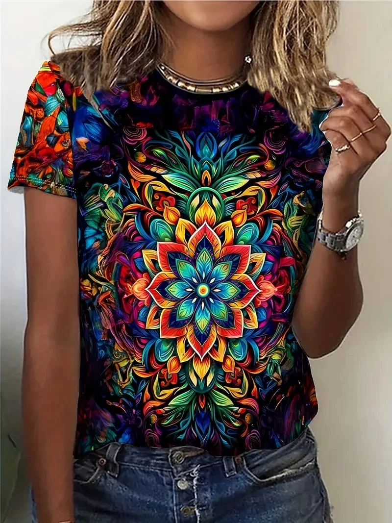 

Women's Plus Size 3D Retro Printed Short Sleeved T-shirt,loose and Casual,soft,comfortable and Breathable,suitable Outdoor Sport