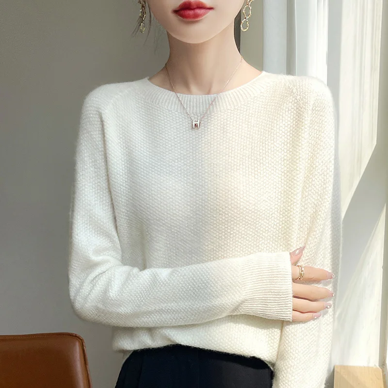 Knitted Wool Sweater First Line Ready To Wear Clothing Round Neck Women's Long Sleeved Solid Color Sweater Base Top Looks Slim