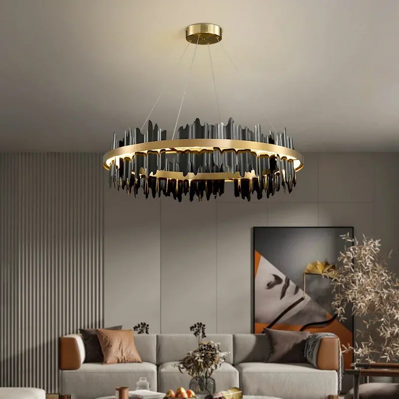 Modern Light Luxury Living Room Chandelier Circle Simple Dining Room Lamp Creative Designer Bedroom Lamp LED Dimmable