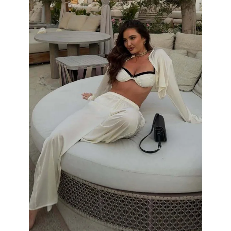 

Fashion Satin Drawstring Stretch Waist Loose Trousers Set Women's Elegant Button Long Sleeve Shirt Set Women's Casual Streetwear