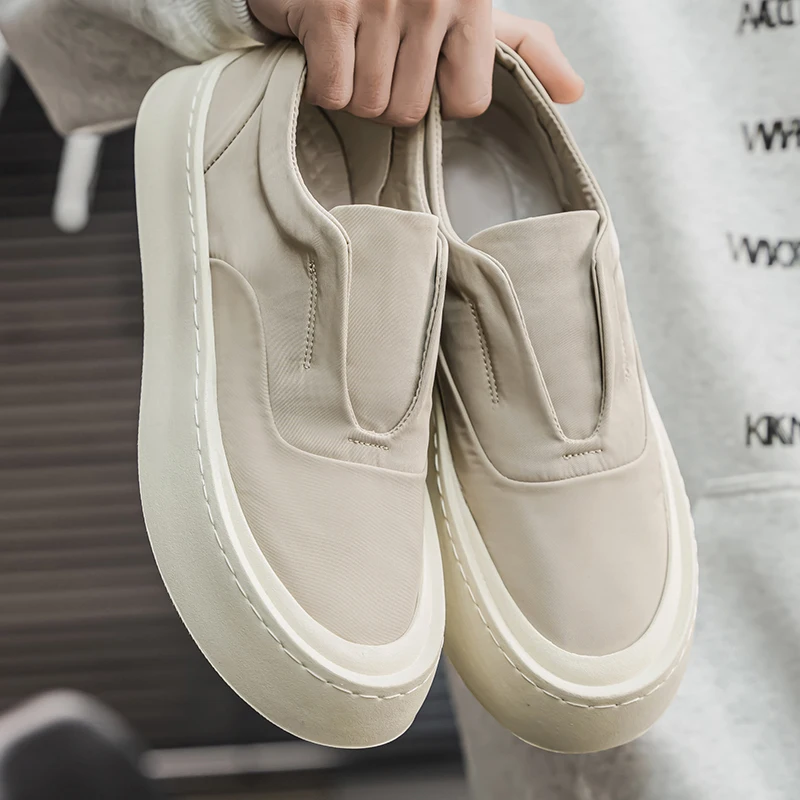 

2025 Beige Loafers Man Comfortable Cloth Platform Casual Shoes For Man Lightweight Trendy Slip-on Driving Shoes Man Summer Shoes