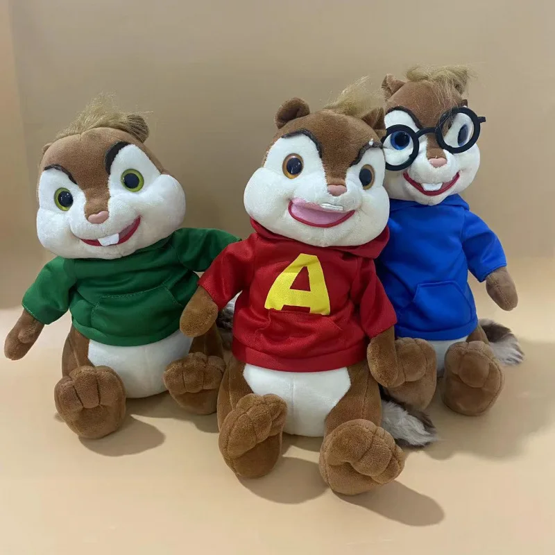 Anime Alvins And The Chipmunks Plush Doll 25cm Cute Squirrel Wear Red Blue Red Hoodie Chipmunks Cartoon Animal Stuffed Gifts