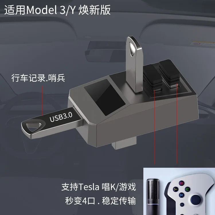 Car USB Expander Hub for Model 3 Highland/Y YL Juniper, USB Splitter Multi-port Adapter Docking Station Charging & Data Transfer