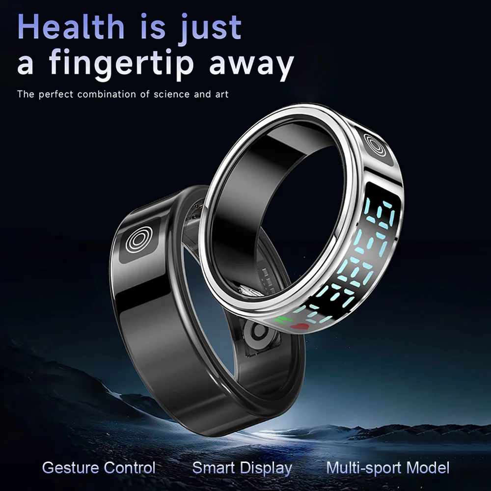 LAXASFIT 2025 Neuer SR08 Smart Ring, LED-Anzeige, Herzfrequenz-Oximeter, 5 ATM, wasserdicht, Gesundheits- und Fitness-Armband für Android IOS