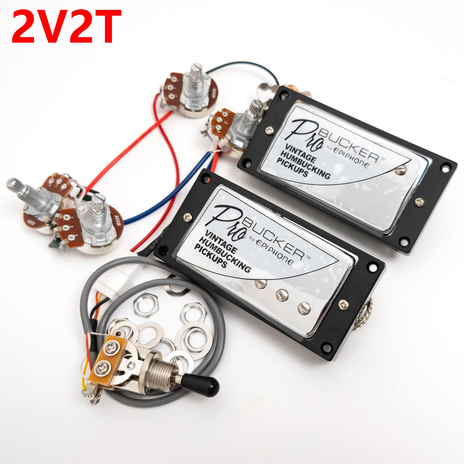 

Guitar Humbucker Pickups Alnico V Bridge and Neck Pickups Set Chrome with 2C Wiring Harness for LP Electric Guitar