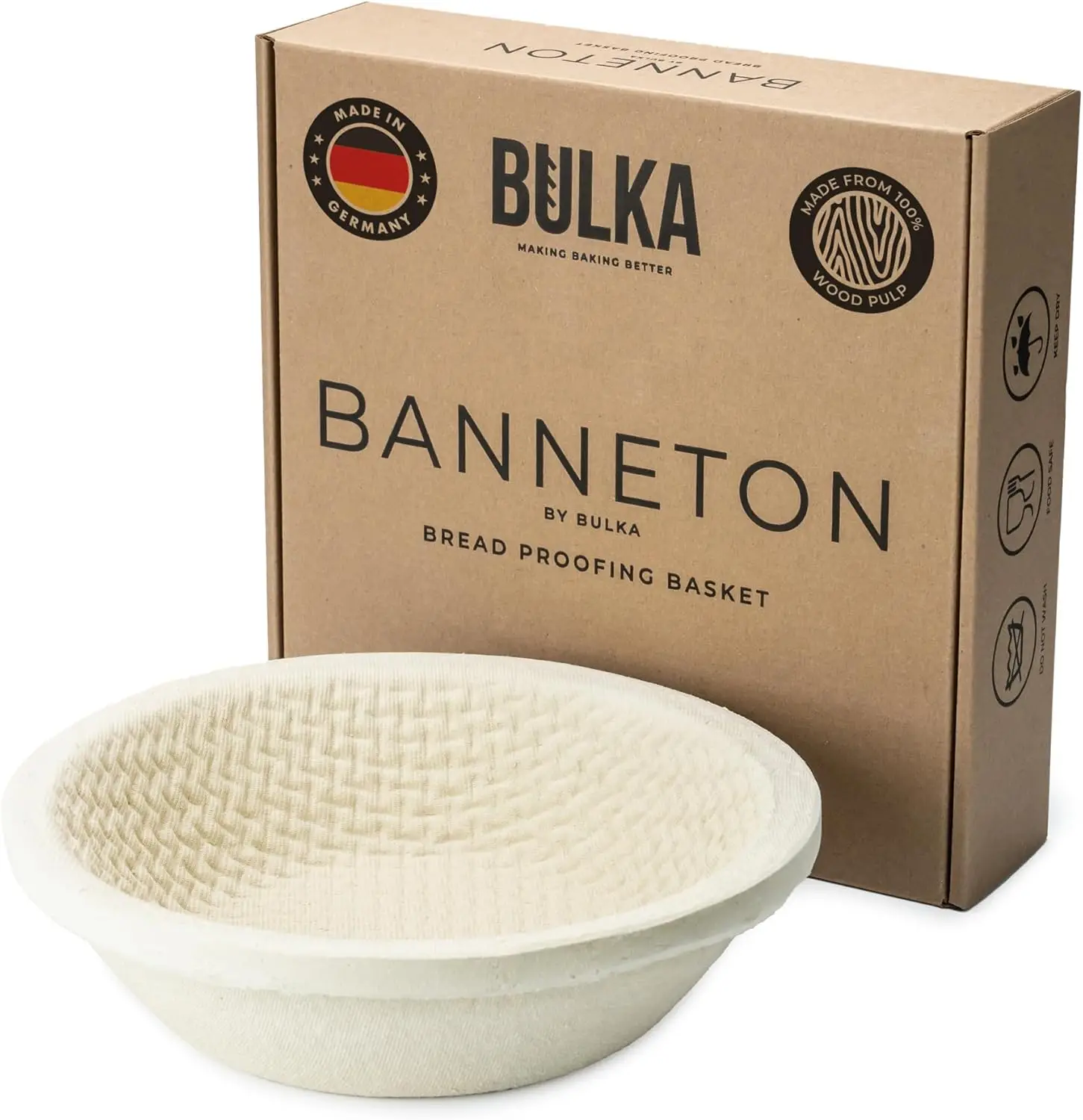 

Large 9" Round Waffle Banneton Bread Proofing Basket, Holds 1kg Dough, Non-Stick German Made