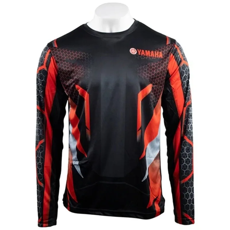 

2026 Summer 3D Yamaha Fashion Round Neck Long Sleeve Red T-shirt, Men's and Women's Trendy Casual Motorcycle Riding Clothes