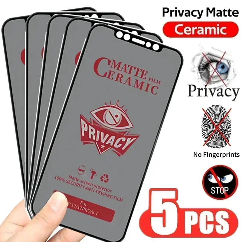 5Pcs Matte Ceramic Privacy Screen Protector for iPhone 13 11 12 14 Pro Max Mini 8 Plus Anti-spy Film for iPhone 15 16 PRO XS MAX