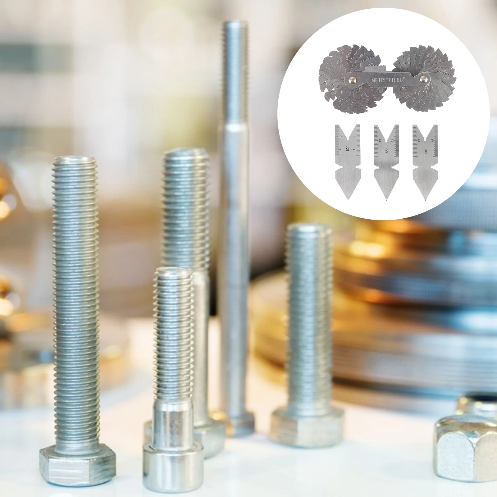 

4Pcs Screw Pitch Gauge Stainless Steel Thread Measuring Tool for External Thread Tooth Pitch Gear Measurement Gear Tooth Gauge