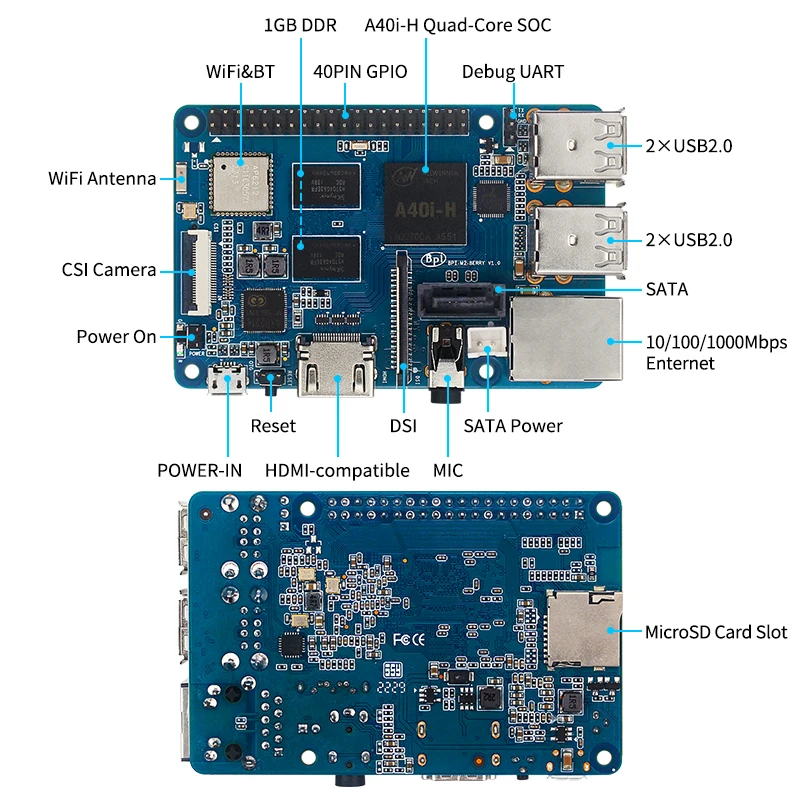 Imagem -04 - Banana pi Bpi-m2 Berry Allwinner A40i-h Cortex a7 1gb Sdram Wifi bt Porta Sata Mesmo Tamanho do Raspberry pi 3