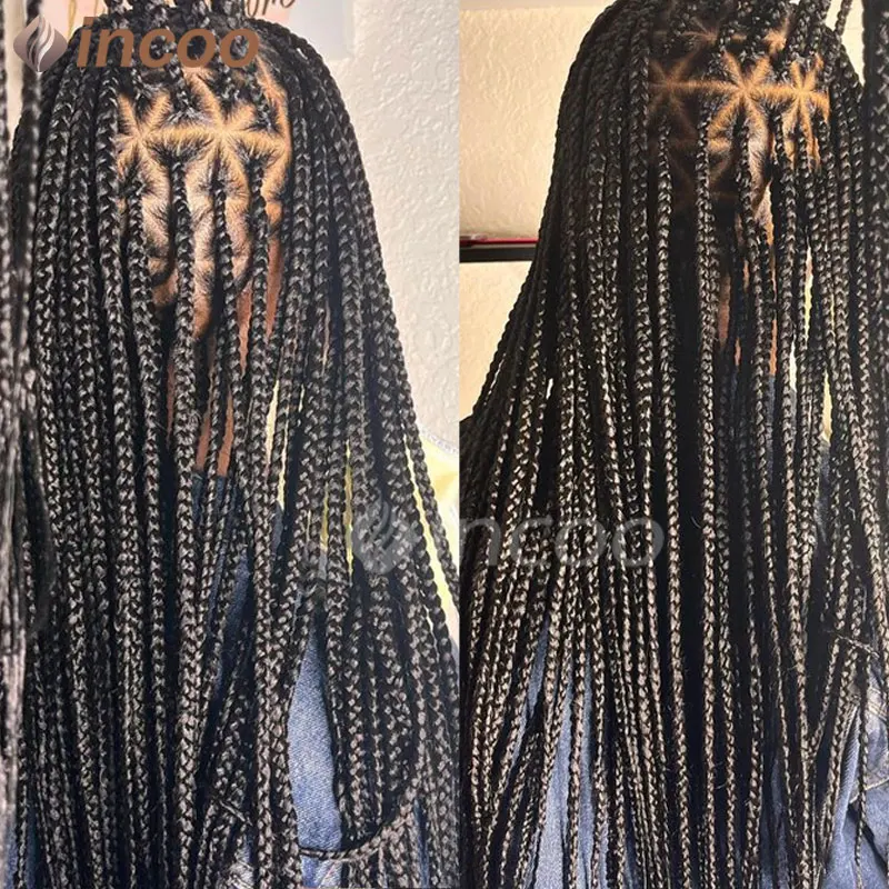 Synthetische geflochtene Perücken für schwarze Frauen 26 Zoll volle Spitze geflochtene Perücken Faux Locs Göttin Jumbo knoten lose Geflecht Spitze Frontal Perücken