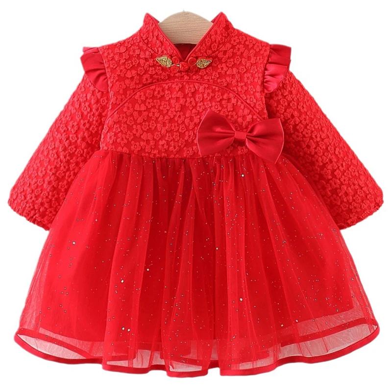 

2024 Spring Autumn Toddler Girl Dresses Chinese Style Mesh Cute Princess Birthday Baby Luxury Dress Kids Boutique Clothes BC1821