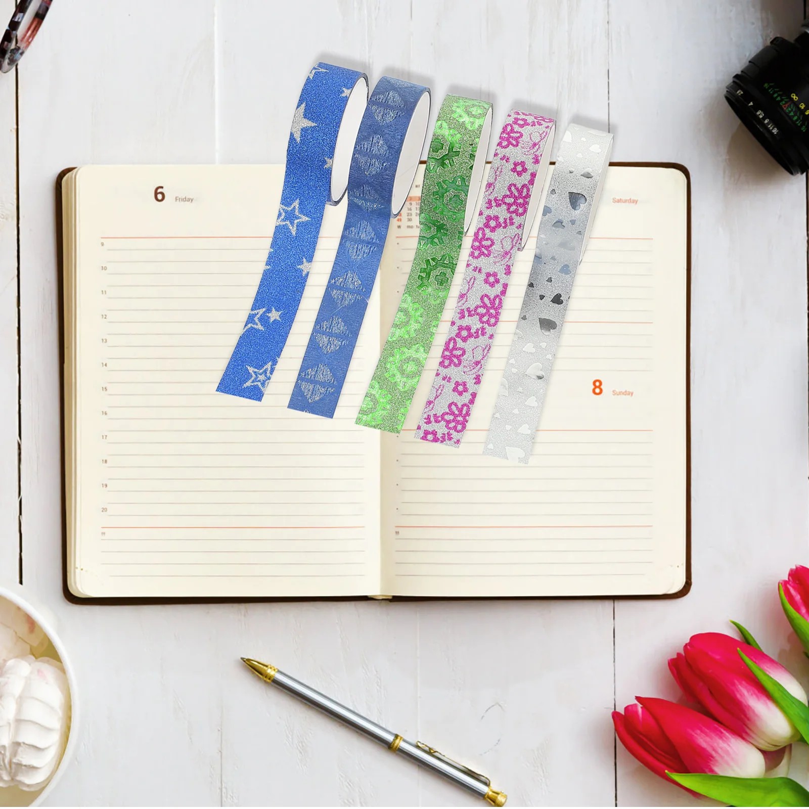 

100 Rolls Flash and Paper Tape Assorted Patterns Adhesive DIY Tapes for Journal Album Decoration Handmade Crafts Kids Art