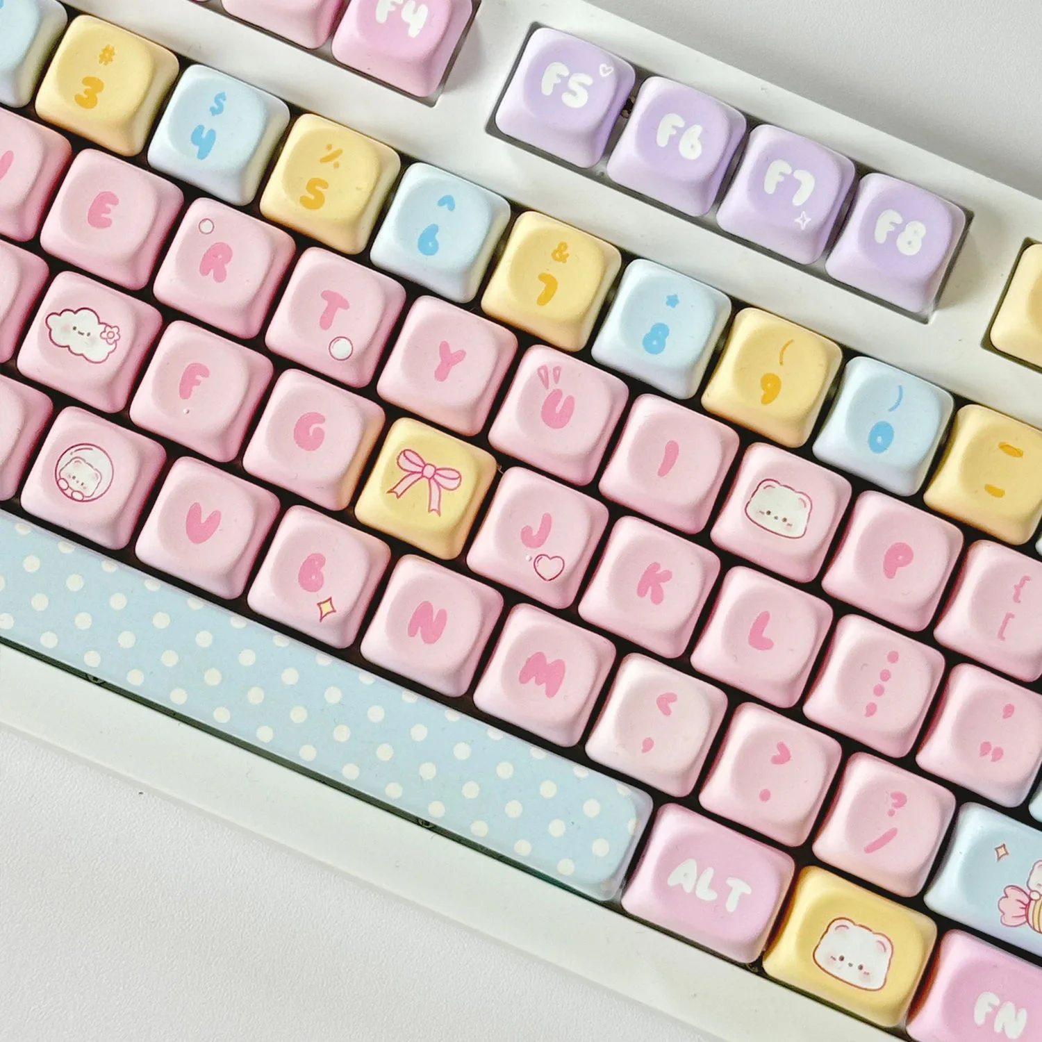 Imagem -04 - Keycap Cute Candy Bear Theme Cap Teclado Mecânico Layout Ansi Nice Pbt Keycap mx Switch 131 Chaves