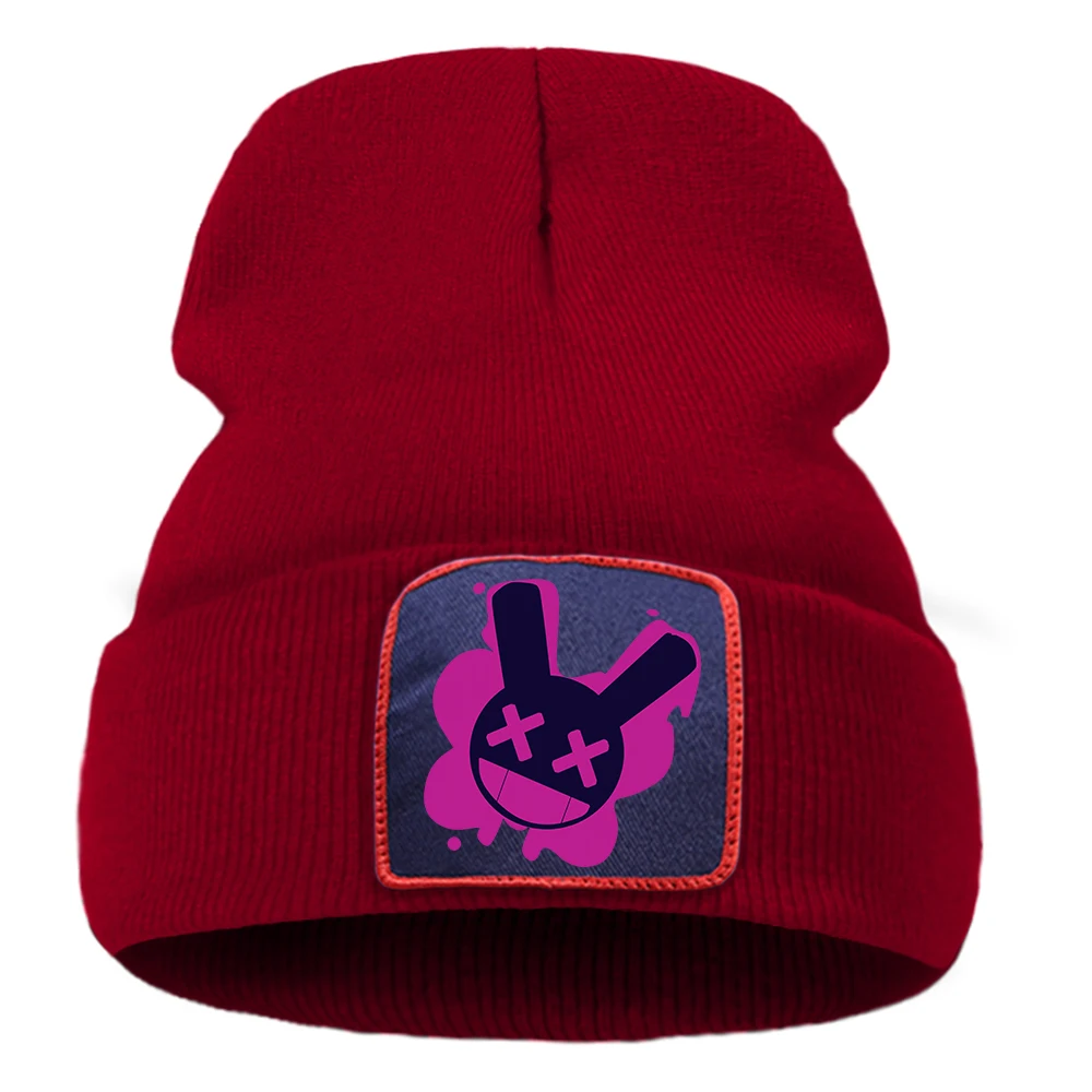 Zabawny królik z uroczym nadrukiem Punk Hat Modne zimowe czapki z dzianiny Street Style Beanie Hats Cotton Material Men Cap — zdjęcie 3