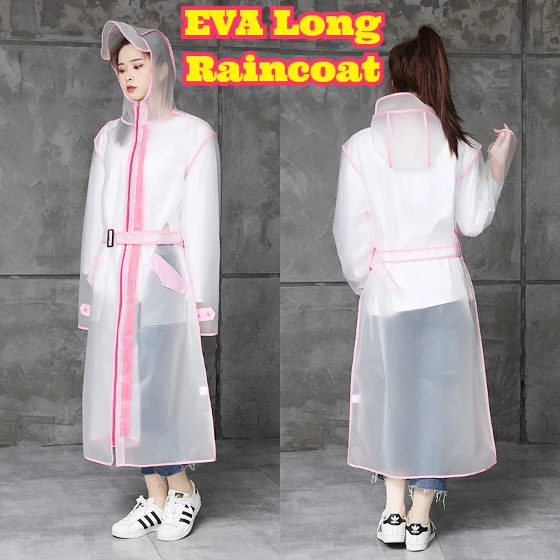 Unisex Adult Long Raincoat Korean Fashion Trendy Belted Double Zipper Waterproof Windproof Rain Jacket Outdoor Hiking Cycling