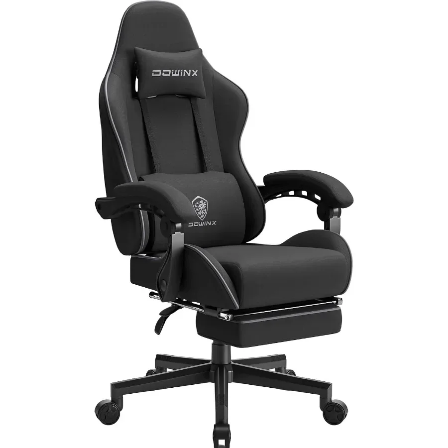 Gaming Chair for Home Office Use, Fabric with Pocket Spring Cushion, Black, Ergonomic Design with Massage, Headrest and Footres,Local Shipping