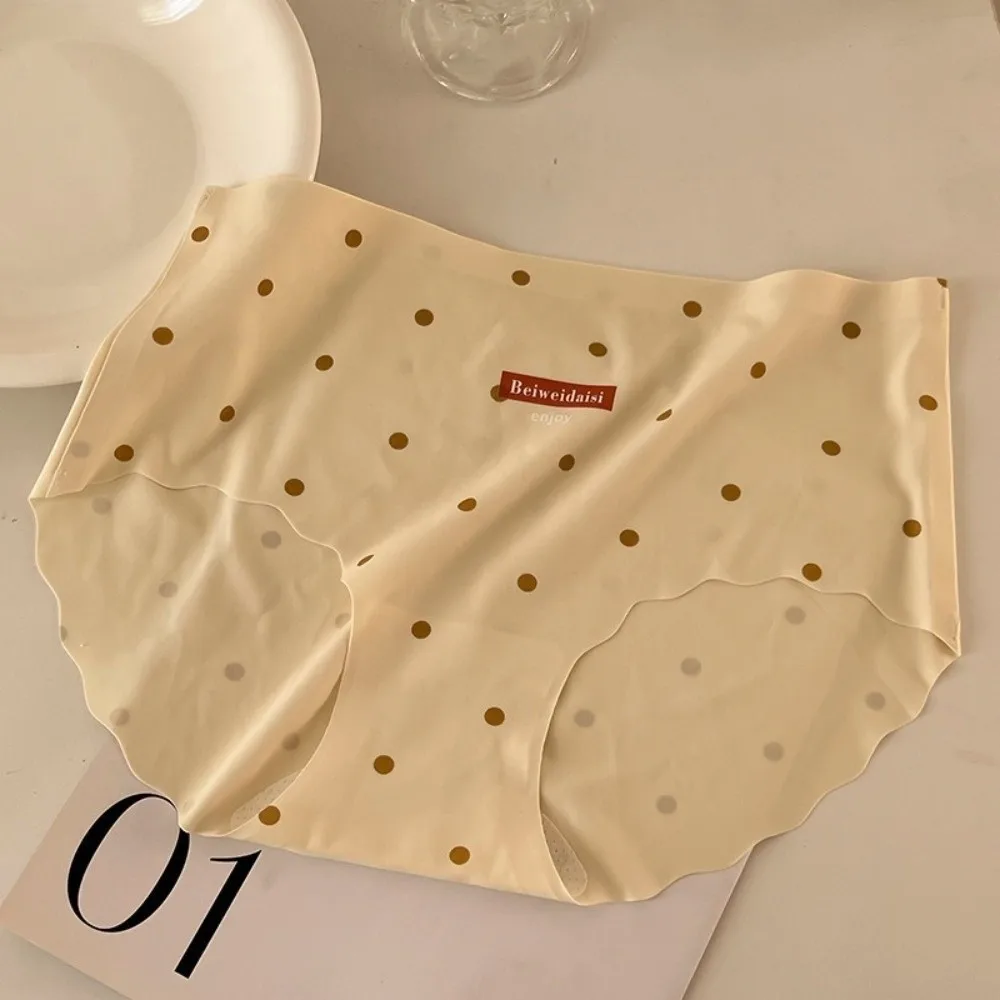 Sweet Panties Ice Silk Underwear Polka Dot Skin-friendly Women Underwear Mid Waist Seamless Briefs Gifts