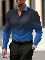 2024 camicia a maniche lunghe stampata in 3D blu sfumato da uomo risvolto abbigliamento per le vacanze di strada moda per il tempo libero super large XS-6XL