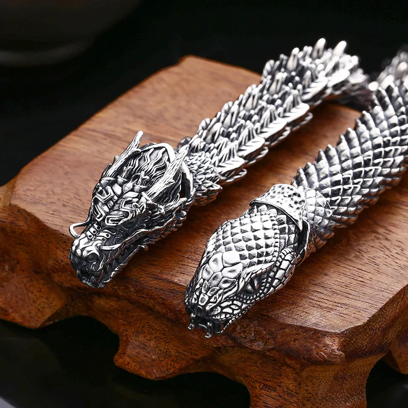 925 sterling silver bracelet thick shenlong men's python trendyy personalized thai silver retro distressed jewelry