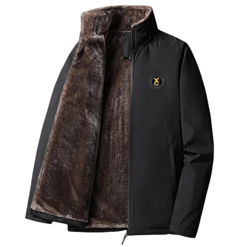 

Новинка 2024 года, мужская хлопковая одежда с подкладкой, модная повседневная однотонная ветрозащитная куртка с длинными рукавами и лацканами, мужская уличная куртка