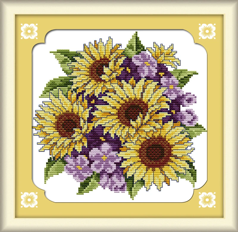 Joy Sunday Cross Stitch Complete Set With Pattern Kit Unity Sunflowers Stamped Counted Cloth Printed Unprinted Home Decor