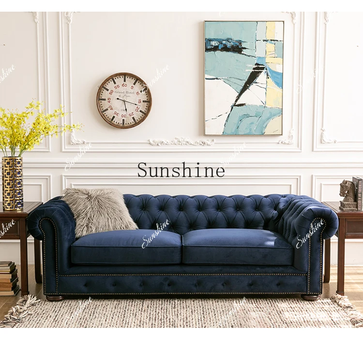 Pull-up dark green sofa Small apartment living room straight sofaYY