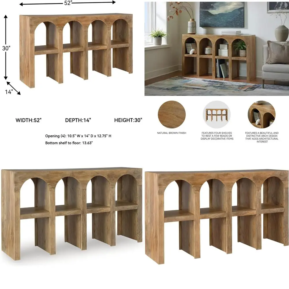 

Solid Mango Wood Sofa Table with Shelf, Casual Style, Light Brown Finish