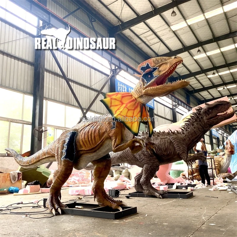 Indoor 3D Animatronic Dilophosaurus Realistic Robot Dinosaur Model for Kids