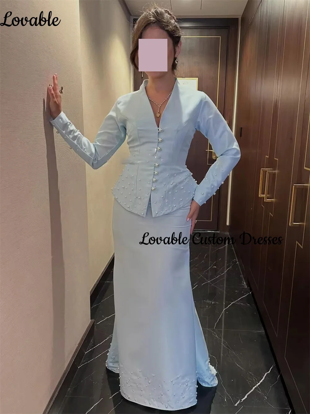 فسات Mohamed 1914 Hochzeitskleid anpassen, V-Ausschnitt, Reißverschluss, formelle Anlässe, bodenlang, Meerjungfrau, lange Ärmel, Partykleider