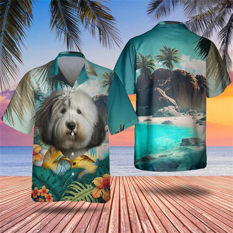 Chemises Hawaïennes à Manches Courtes pour Femme, Imprimé en 3D, Chien Mignon, Blouse de ixde Vacances, Streetwear, Harajuku, Revers