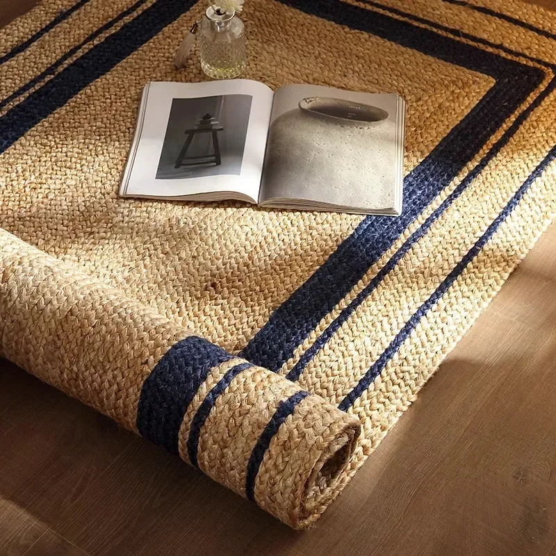 Jute carpet wabi sandy wind log wind B & B villa hand-woven glue-free odorless bedside blanket bay window floor mat
