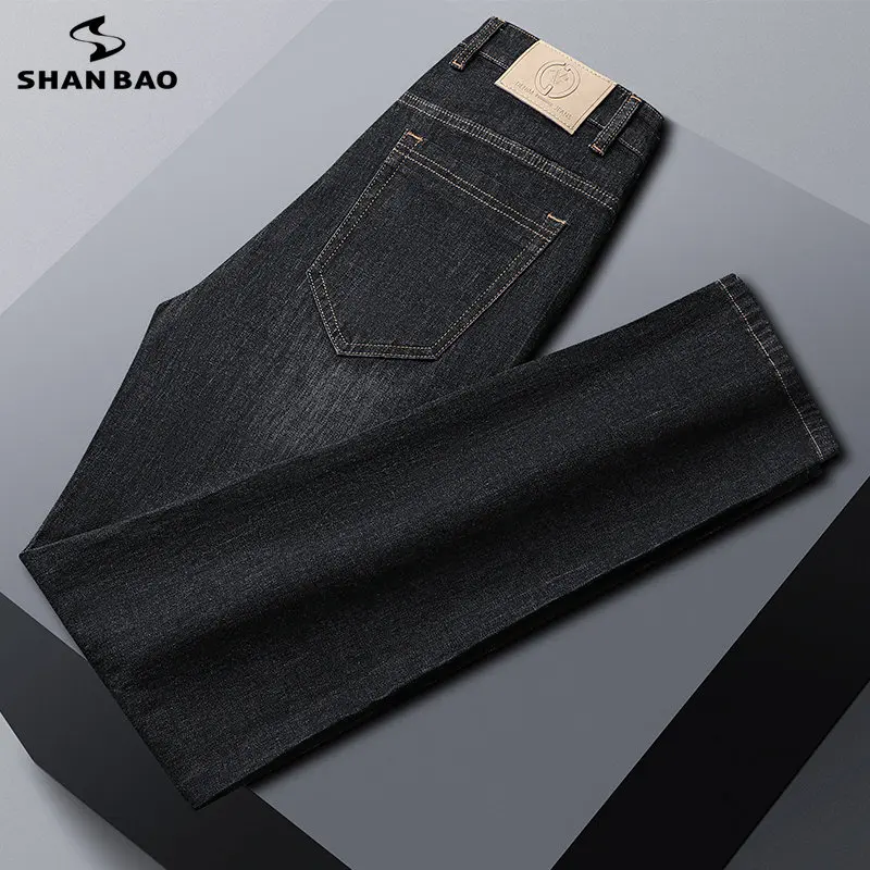 Shan bao clássico masculino casual mid-rise reta denim calças compridas calças confortáveis ajuste fino nova marca masculina calças de brim