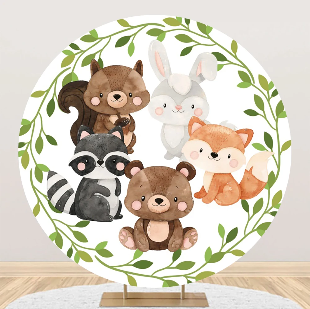 

Laeacco Safari Animals Round Backdrop Watercolor Wildlife Kids Wild One Baby Shower Portrait Customized Photography Background