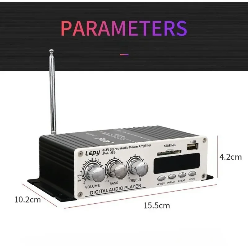 Für LP-A7 USB Lepy Digital Player Bluetooth 4,2 Version Auto Power HiFi-Stereo-Audio-Verstärker 2ch 20W RMS Home Amp SD CD DVD MP