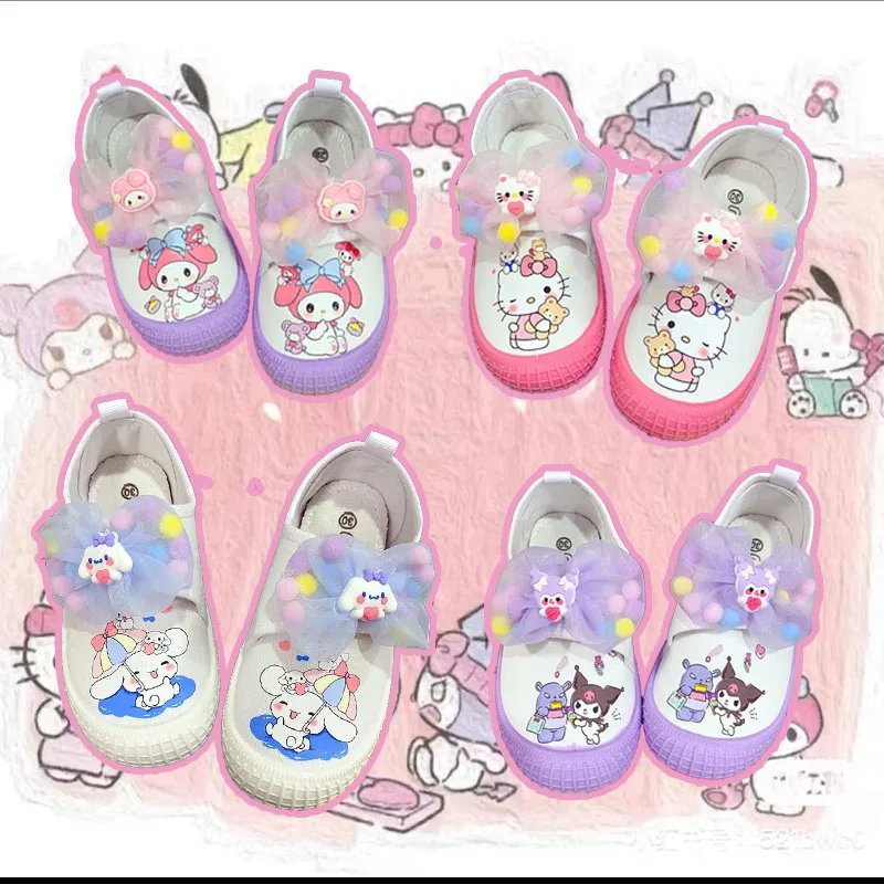 Sanrioed Hellokittys Kids Soft Sole Shoes Comfort Kuromi Cinnamoroll Girl Indoor Shoes Students Versatile Canvas Cartoon Shoes