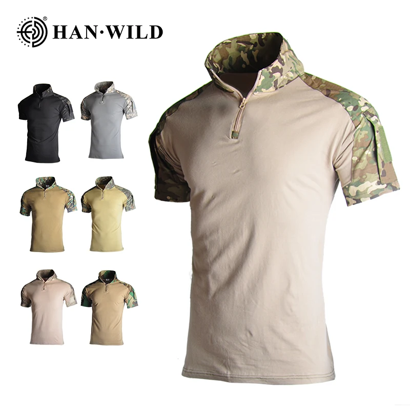 

HAN WILD походные рубашки, тактическая эластичная рубашка с коротким рукавом для страйкбола, футболка для страйкбола, футболки для альпинизма, одежда для кемпинга и охоты