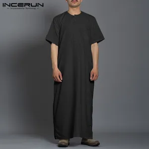 Incerun-kaftan islâmico para homens, caftan islâmico, cor sólida, moda, manga curta, Oriente Médio, dubai, tamanho s-5xl, 2024 8 principais vendas roupa masculina de dubai - №6