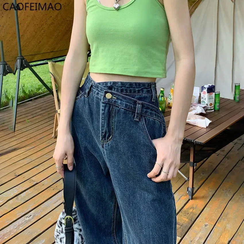 Caofeimao  2025 New Spring Summer Women Casual Cotton High Waist Jeans Fashion Casual Ladies Pencil Pants Women Jeans