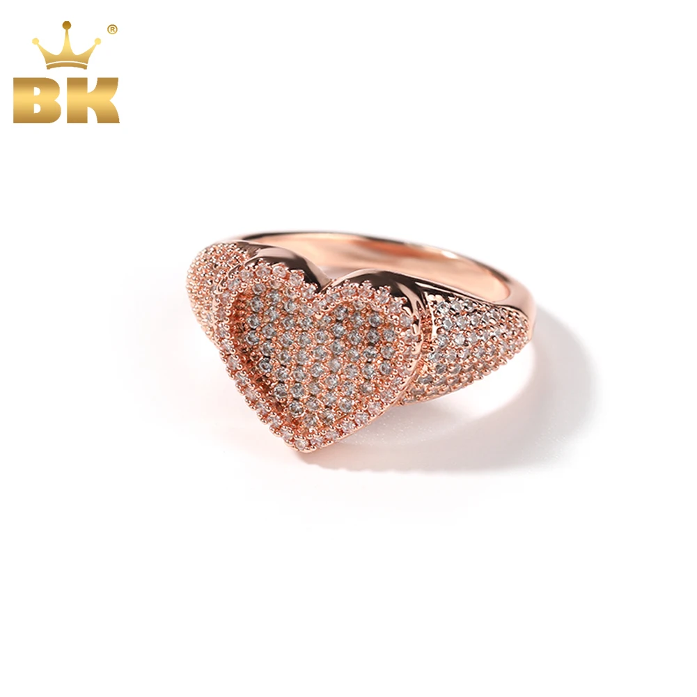 THE BLING KING Sunken Heart Ring Micro Paved Out Bling Cubic Zirconia Ring Exquisite Gift For Men Women Punk HipHop Jewelry