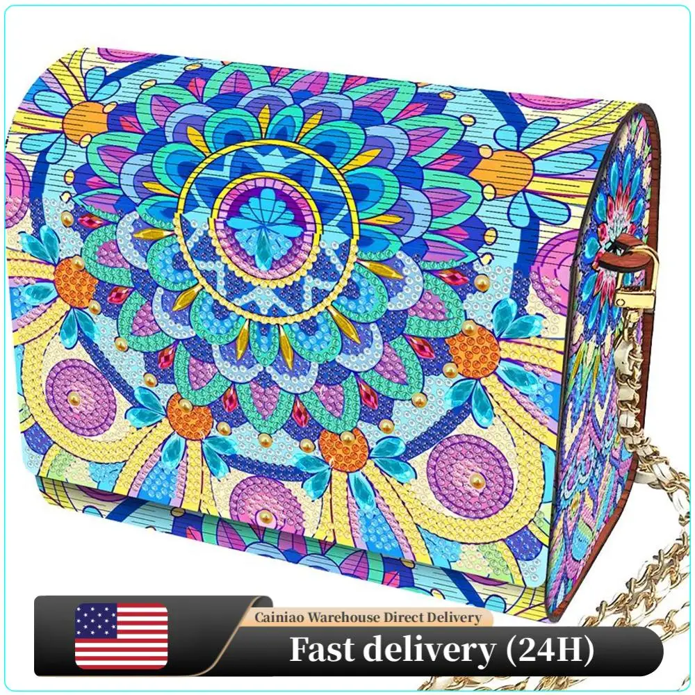 

Portable DIY Mandala Diamond Art Wooden Purse with Chain Partial Special Shaped Drill Single-Sided Handbag Craft Kit