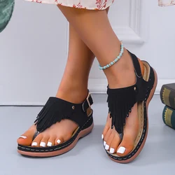 Rimocy Fashion Fringe Wedges Sandals Women Clip Toe Back Strap Platform Sandalias Mujer 2024 Summer Light Beach Sandal Shoes