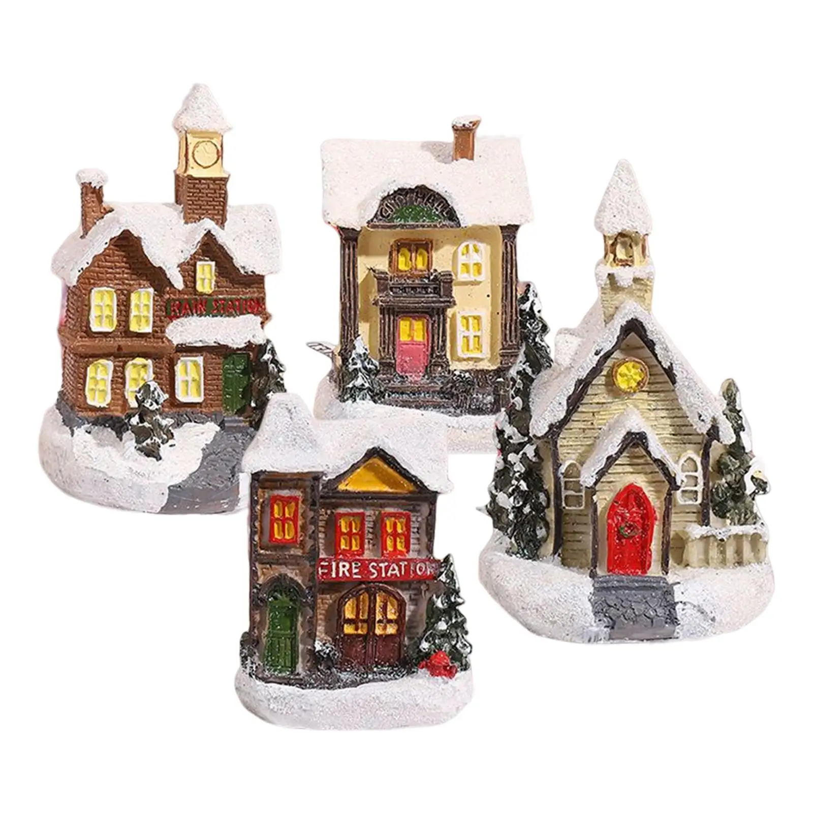 4x Christmas Scene House LED Lights Snow Village Centerpieces Festival Decor