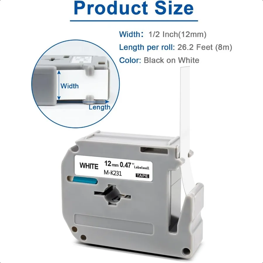 MK231 테이프 교체용, 브라더 라벨 테이프 12mm 0.47인치, MK231 M231 MK231s, PTouch PTM95 PTM95 PT65 PT45 PT와 호환