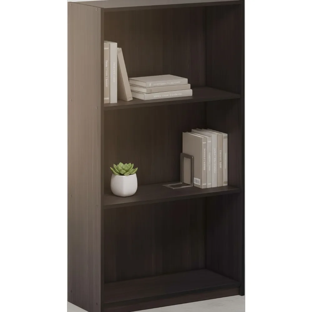 

3-Tier Bookcase Storage Shelves, Dark Walnut Finish, Sturdy Composite Wood, Easy Assembly for Home Office Living Room