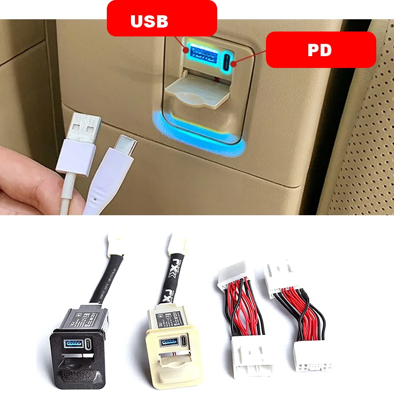 2015-2021 For Toyota Alphard Vellfire 30 USB Second Row Seat Car Fast Charger Dual Interface Retrofit interior accessories Light