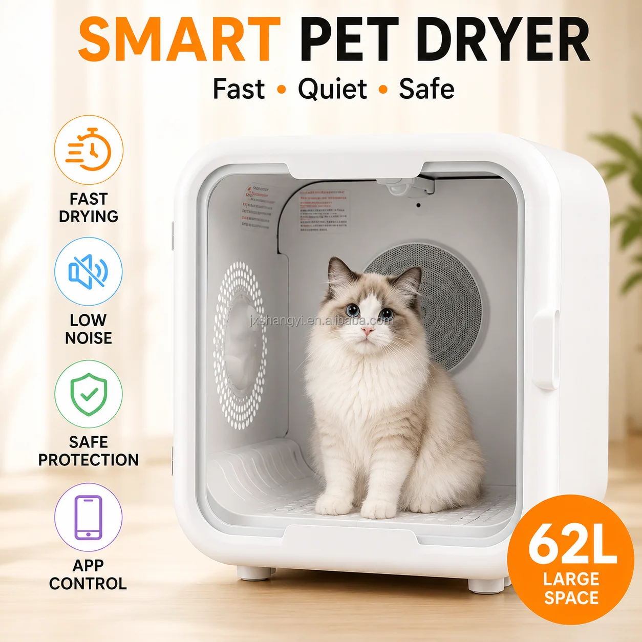 62L Smart Pet Grooming Dryer Box With Tuya APP Connectivity And 40dB Quiet Operation